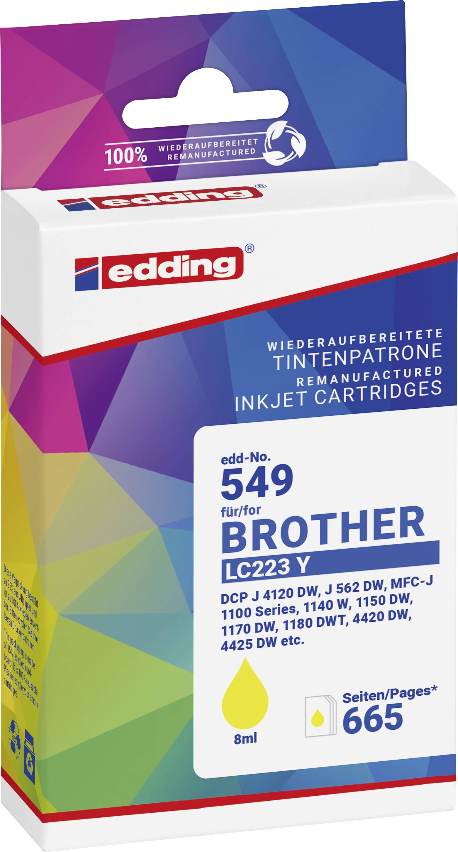 Refillable ink cartridge, Model 549 for Brother printer, yellow, 8 ml, compatible with DCP-J 4120 DW and other models.