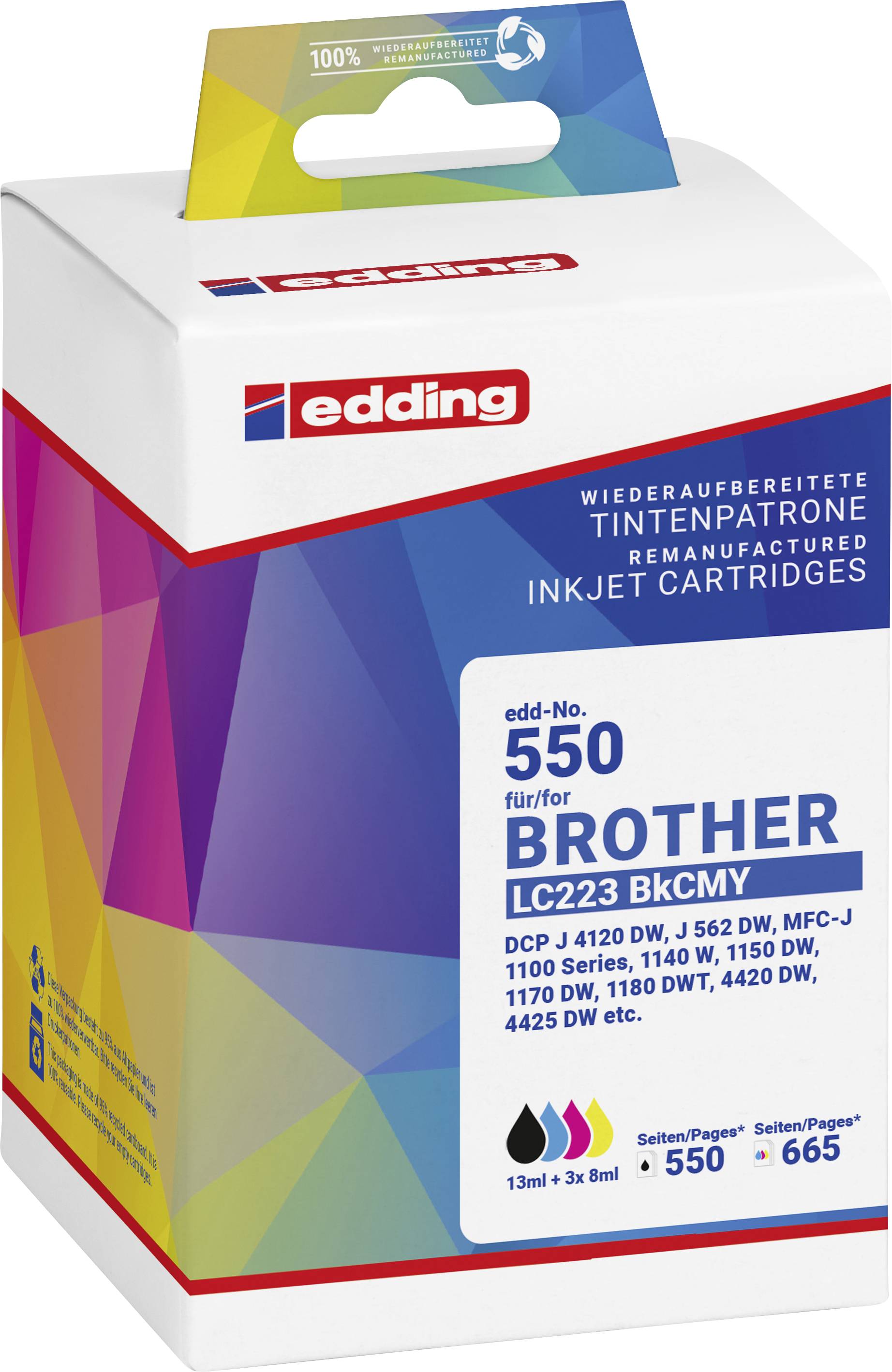 Edding Ink cartridge replaced Brother LC-223BKCMY Compatible Set Black, Cyan, Magenta, Yellow EDD-550 18-550-01