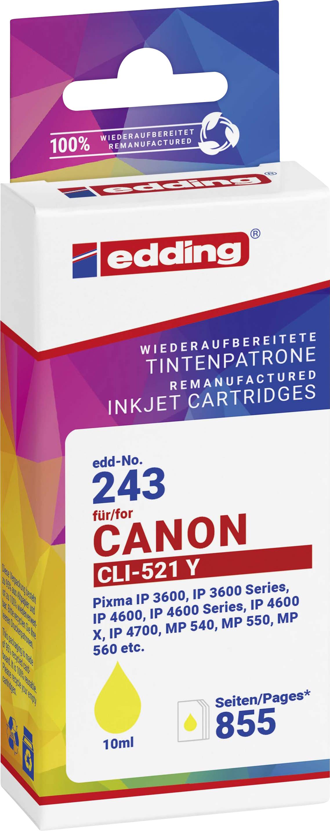 Edding Ink cartridge replaced Canon CLI-521Y Compatible Yellow EDD-243 18-243-01