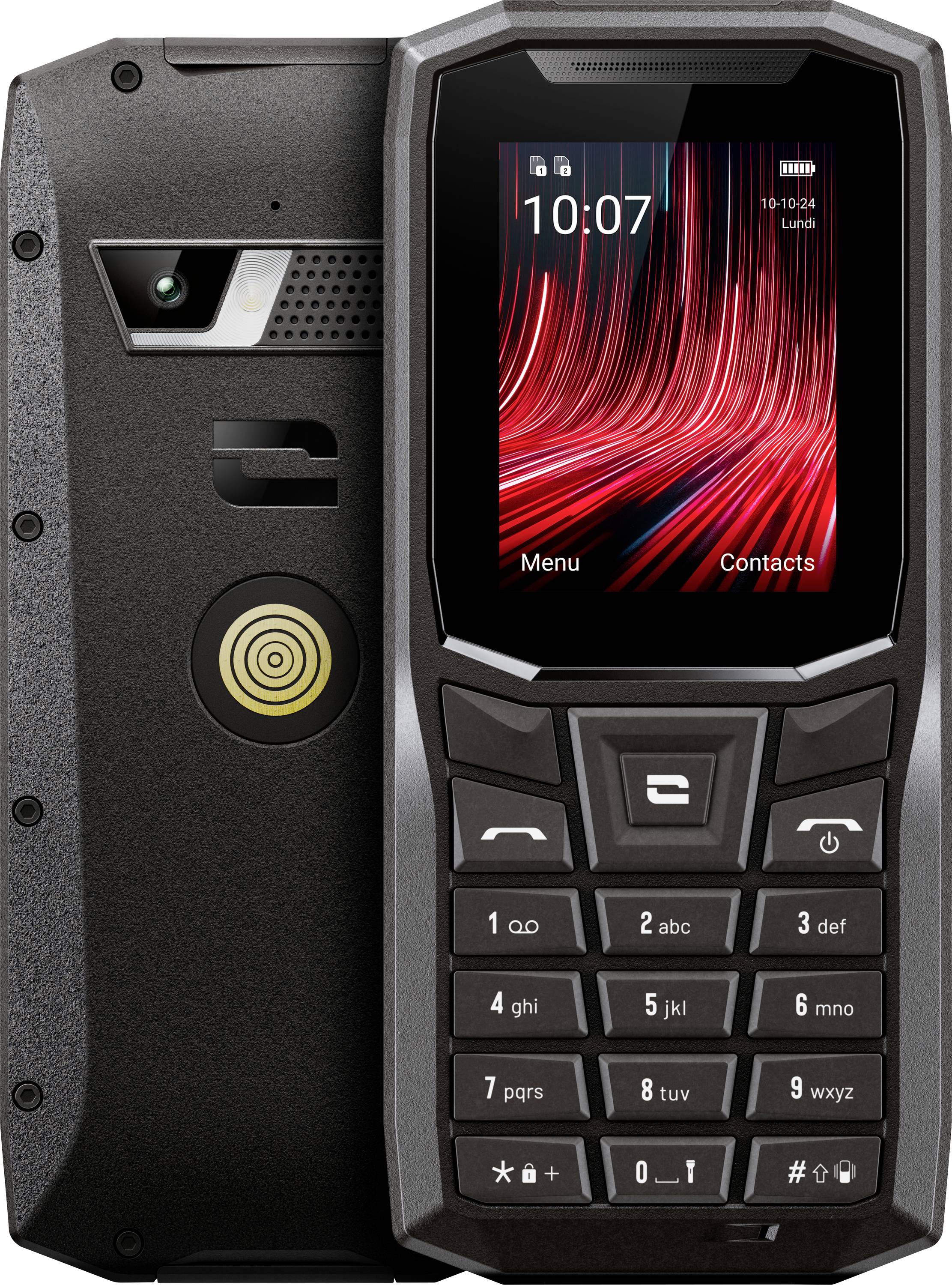 A robust mobile phone with physical buttons, a small display, and a rear camera. Ideal for outdoor use.