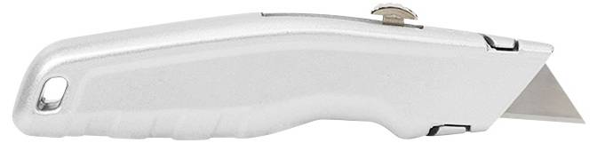 Metal carpet knife with retractable blade and ergonomic handle, suitable for precise cutting of materials.