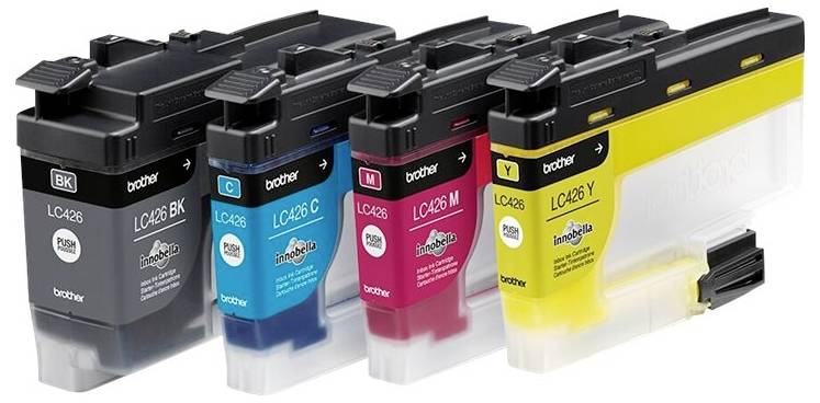 Four ink cartridges in the colours Black, Cyan, Magenta and Yellow, arranged side by side, each marked with 'LC426'.