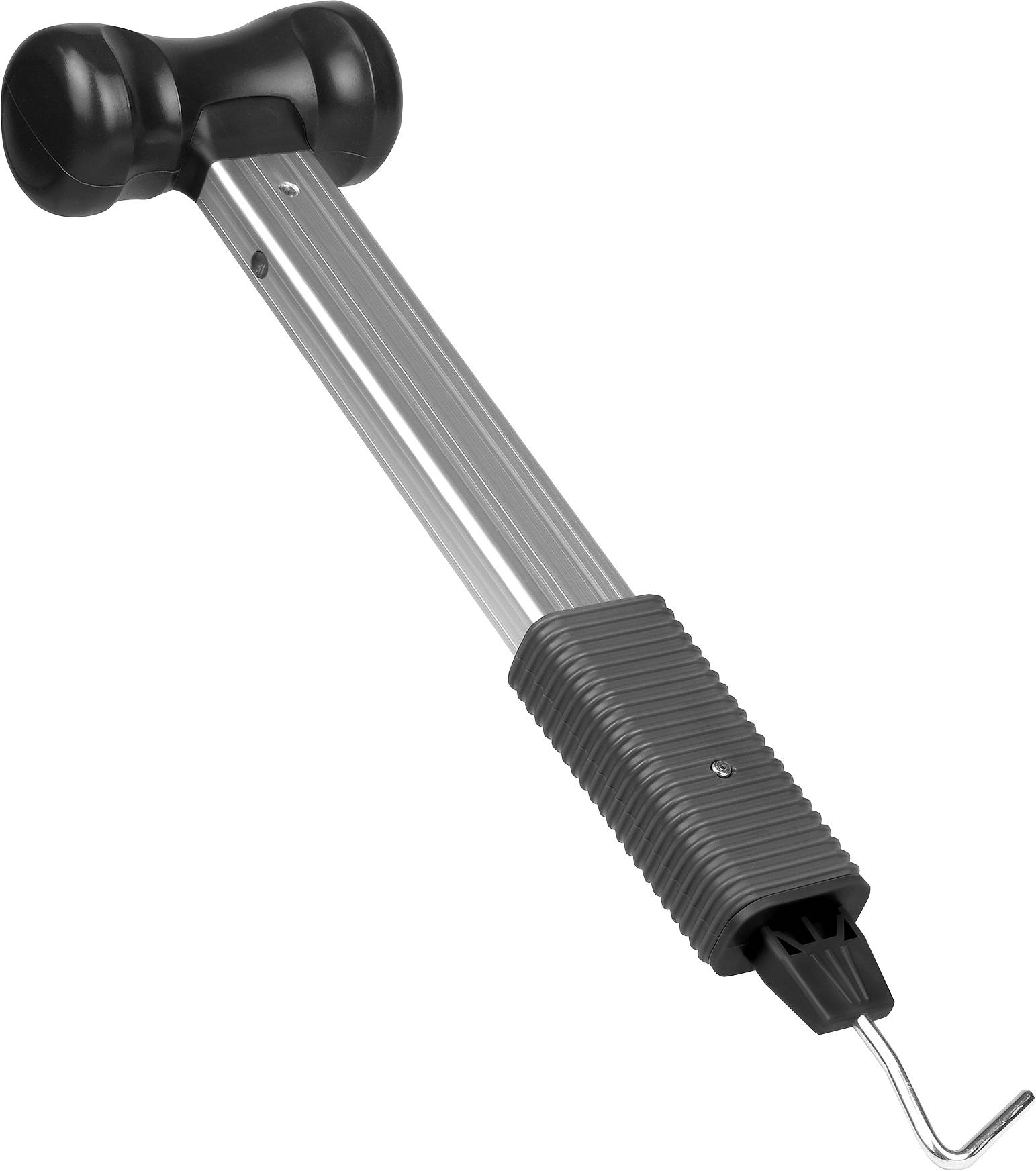A bodywork dent removal tool with a black handle and hook, used for removing dents from vehicle bodywork.