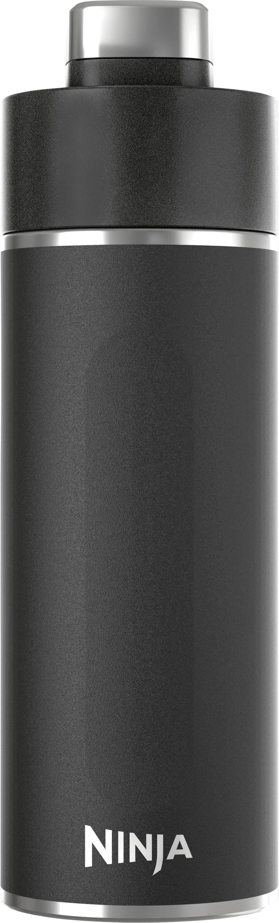 Black thermos flask with a silver lid and the 'Ninja' text printed at the bottom of the bottle. Perfect for hot or cold drinks.