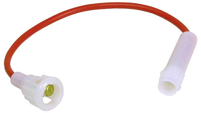 A red cable with white plugs at both ends.