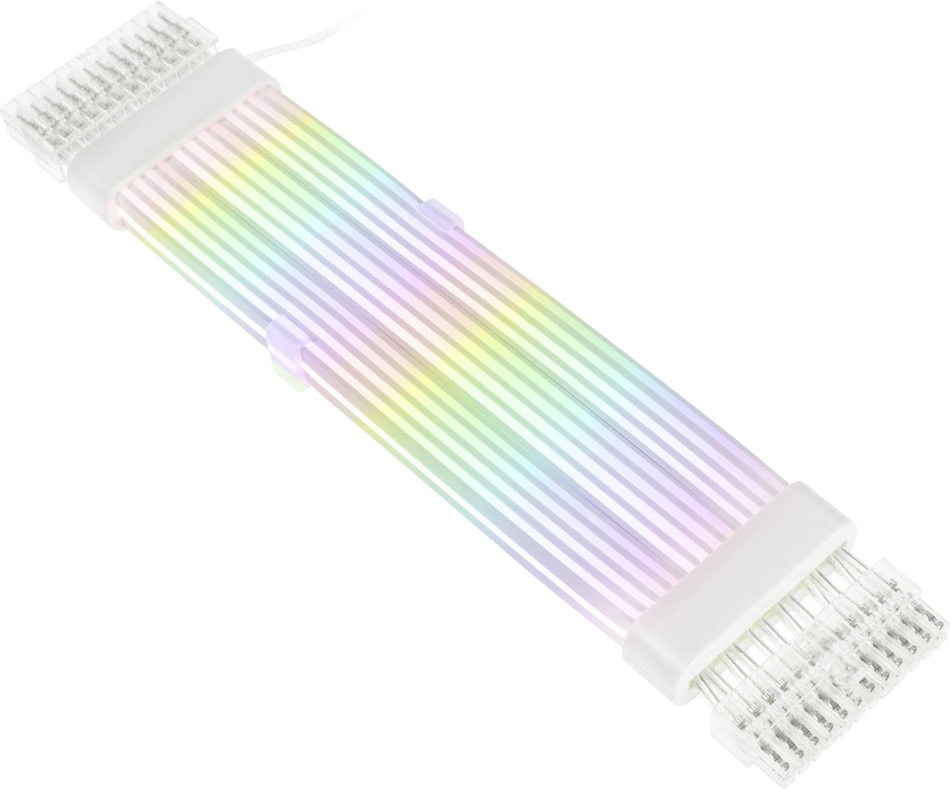 Multi-coloured flat ribbon cable with a uniform stripe pattern, typically used for electronic connections.