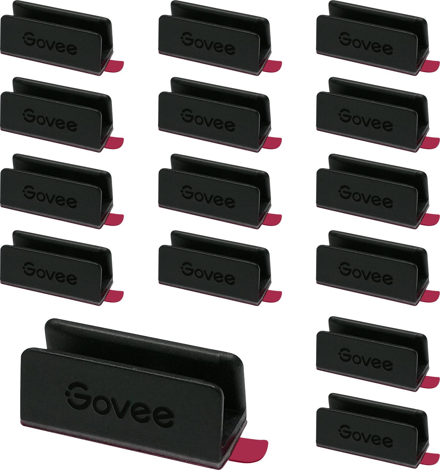 Fourteen black cable ties with red tape, evenly arranged, each marked with the 'Govee' label.
