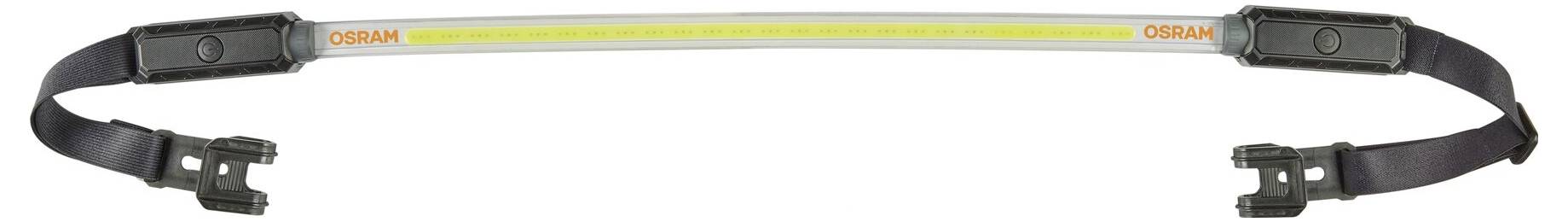A LED headband with a yellow light strip and black band; suitable for nighttime outdoor activities and hands-free work.