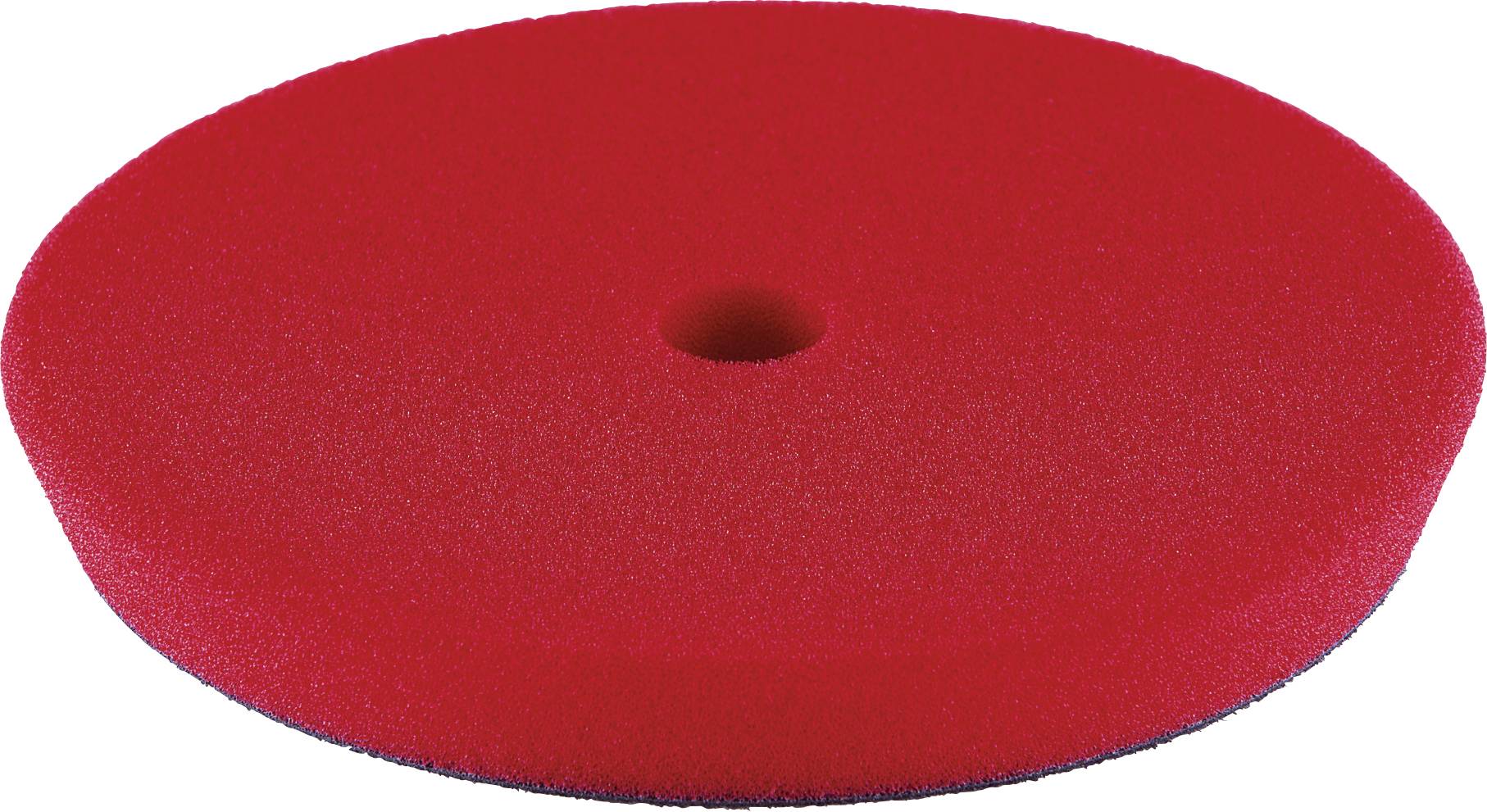 Red polishing sponge with central hole, flat round shape, suitable for car polishing or cleaning.