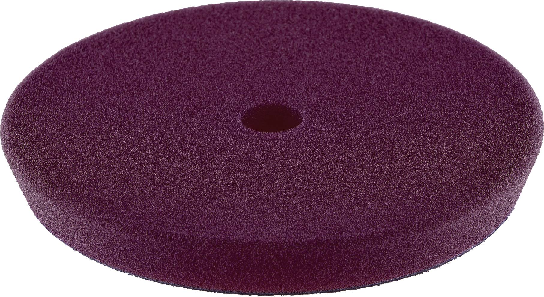 Round, red polishing pad with a central hole, for use in car care.