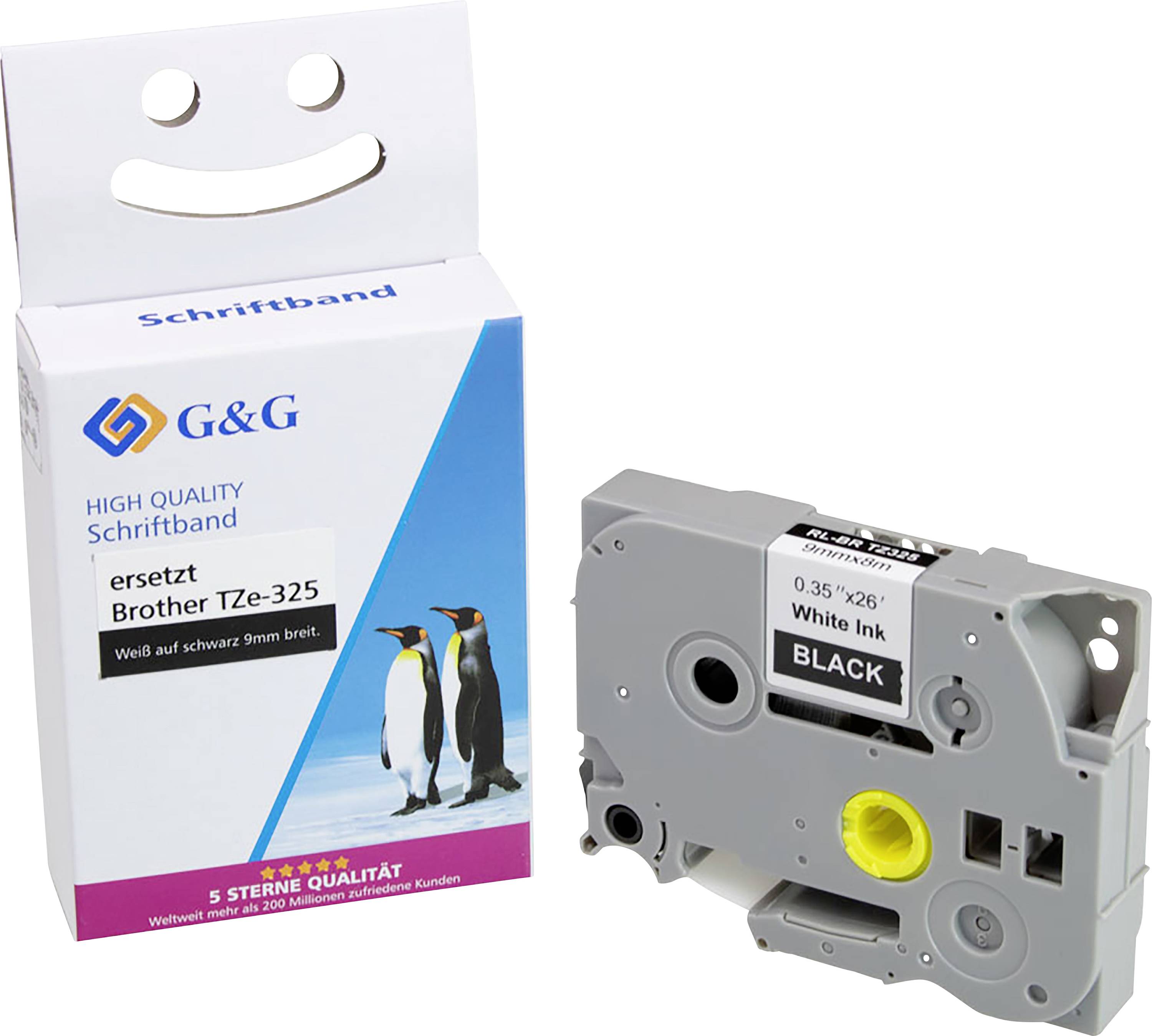 Labelling tape G&G BB-B-G-325 Compatible replaced Brother TZe-325 Tape colour: Black Font colour: White 9 mm 8 m