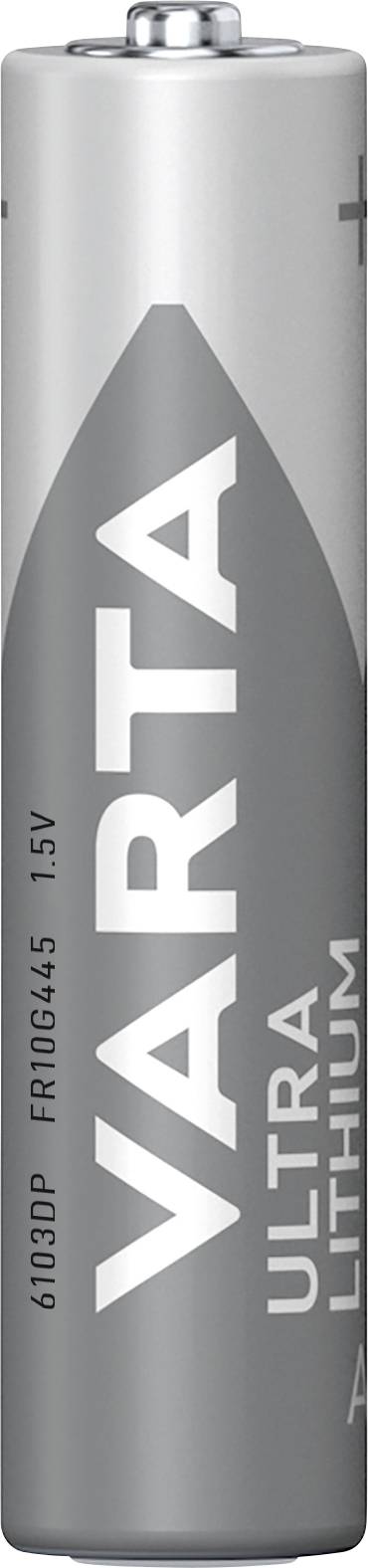 Varta branded battery with 'Ultra Lithium' printed on it, silver casing, typical AA battery form factor.