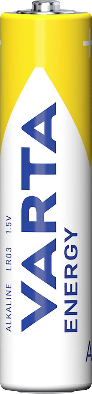 VARTA Energy battery, AAA type, Alkaline 1.5V, white-yellow design, only the side with the text is visible.