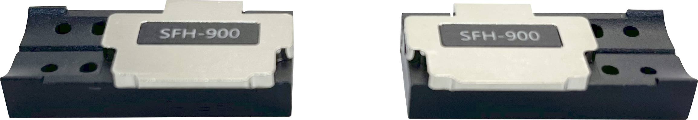 Two electrical components SFH-900, mounted side by side on a black mounting bracket.