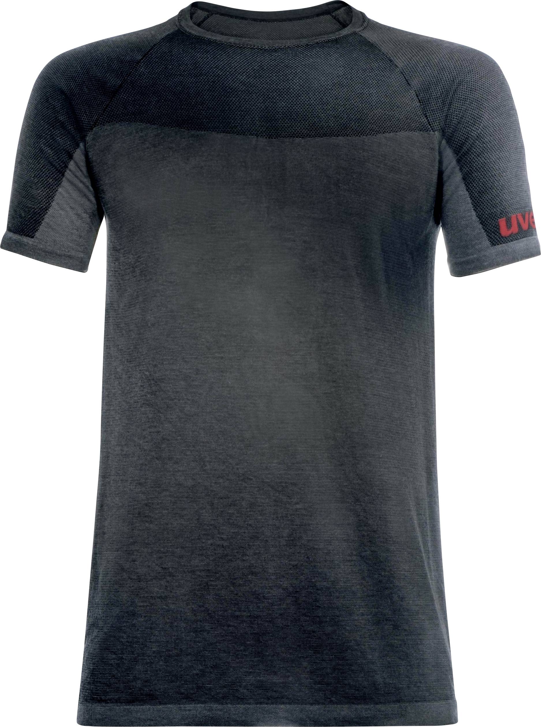 Black short-sleeved T-shirt with a red 'Uvex' logo on the left sleeve.