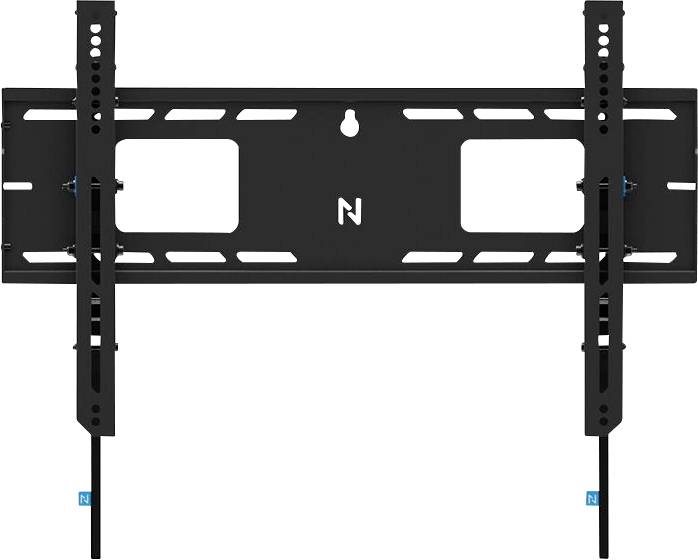 Black TV wall mount with adjustable arms and multiple mounting points, suitable for various screen sizes.