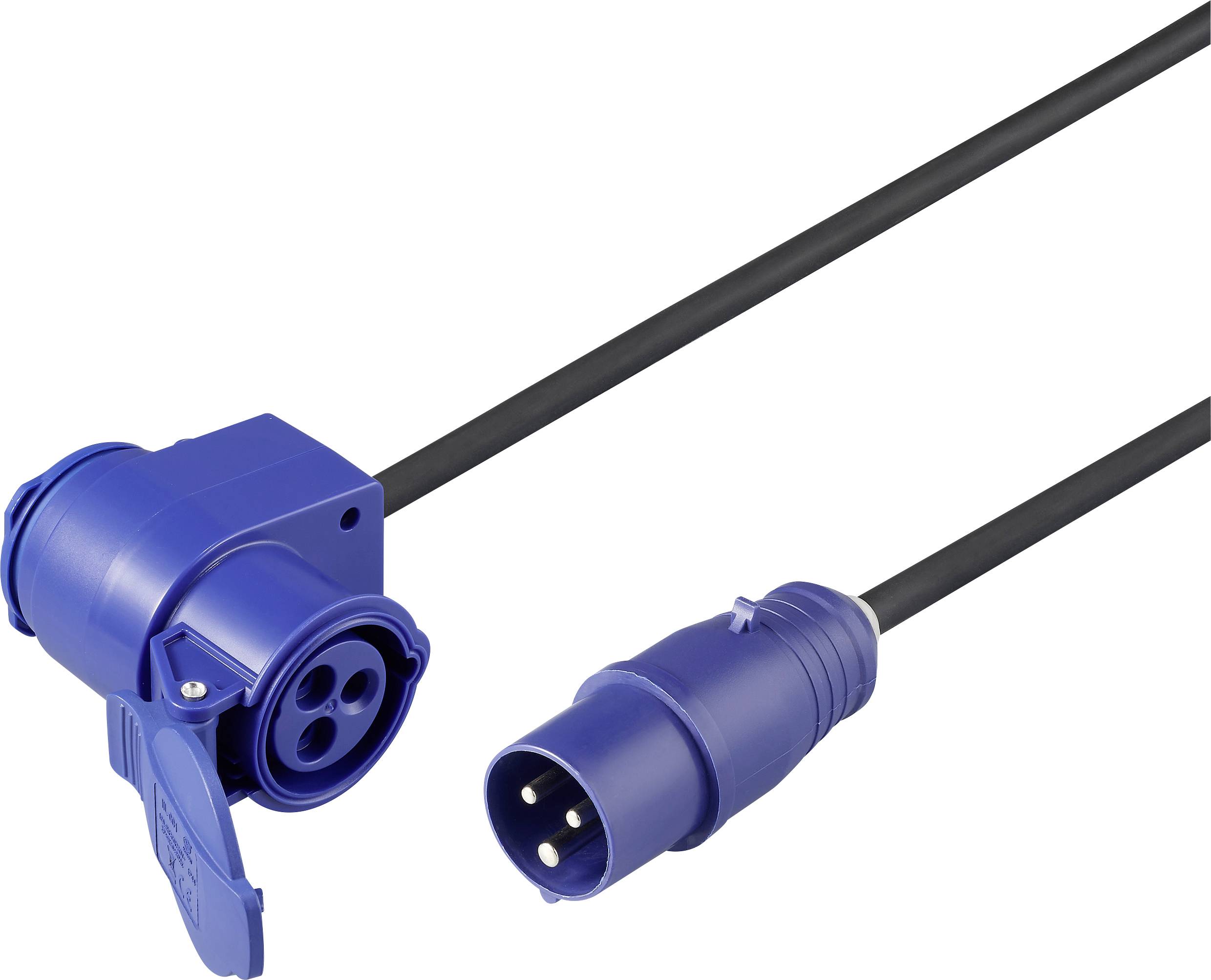 A blue extension lead with CEE plug and socket, suitable for industrial outdoor use.