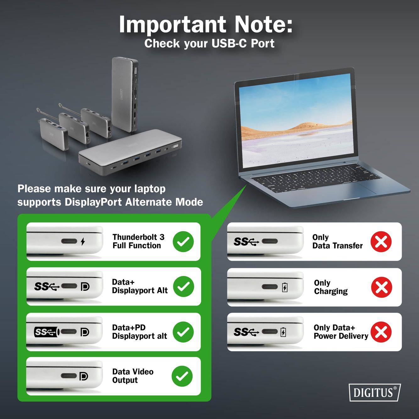 Digitus USB-C® docking station DA-70917 Charging function, Built-in card reader, Supports 8K@30 Hz (1x) / 4K@30Hz (2x)