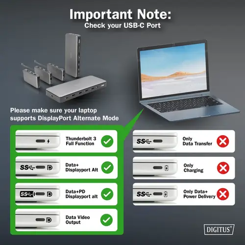 Digitus USB-C® docking station DA-70917 Charging function, Built-in card reader, Supports 8K@30 Hz (1x) / 4K@30Hz (2x) Digitus USB-C® docking station DA-70917 Charging function, Built-in card reader, Supports 8K@30 Hz (1x) / 4K@30Hz (2x)