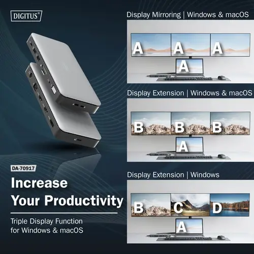 Digitus USB-C® docking station DA-70917 Charging function, Built-in card reader, Supports 8K@30 Hz (1x) / 4K@30Hz (2x) Digitus USB-C® docking station DA-70917 Charging function, Built-in card reader, Supports 8K@30 Hz (1x) / 4K@30Hz (2x)