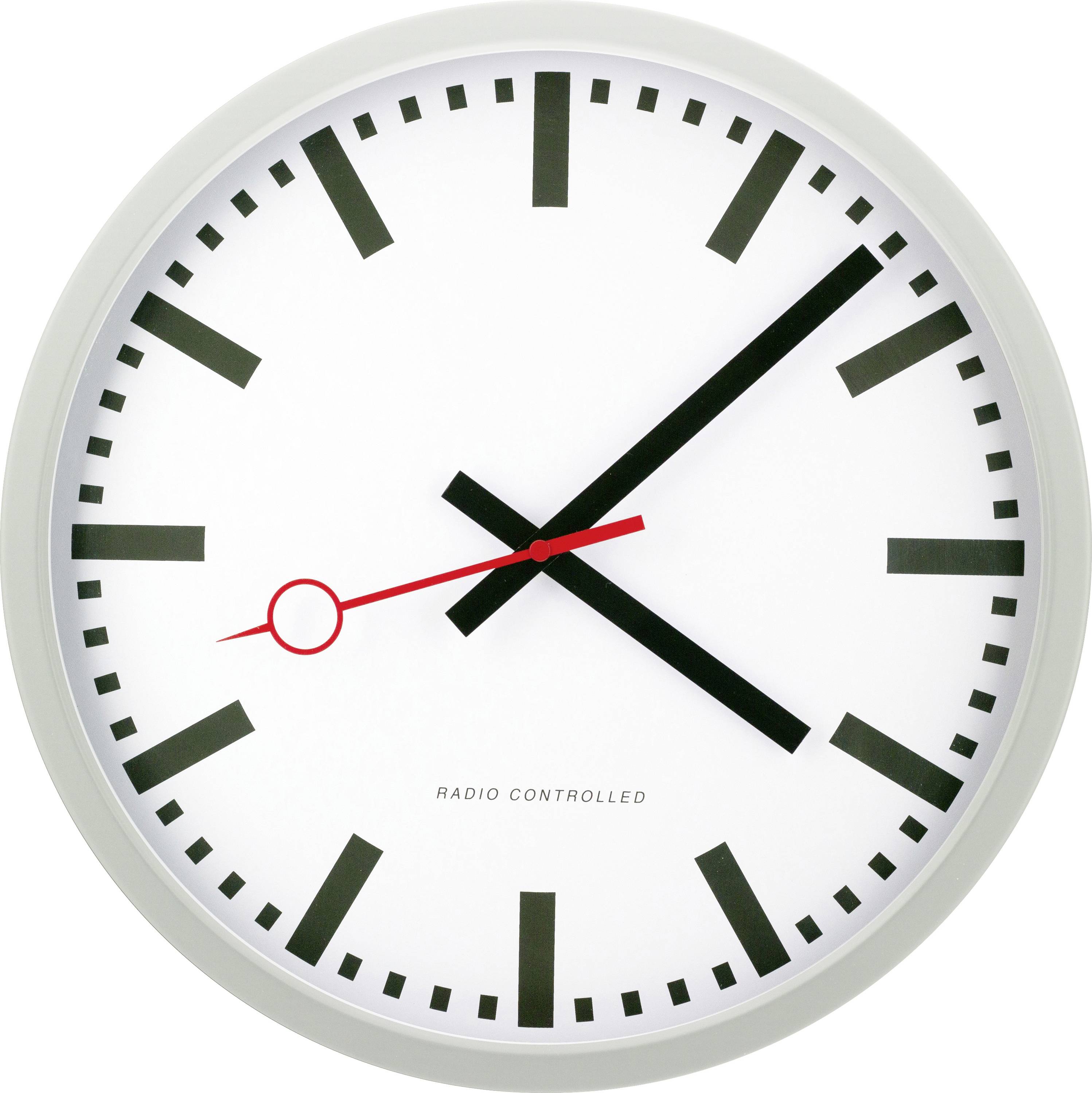 Analogue wall clock with a white dial and black markings. The hour hand points to 10, and the minute hand points to 2.