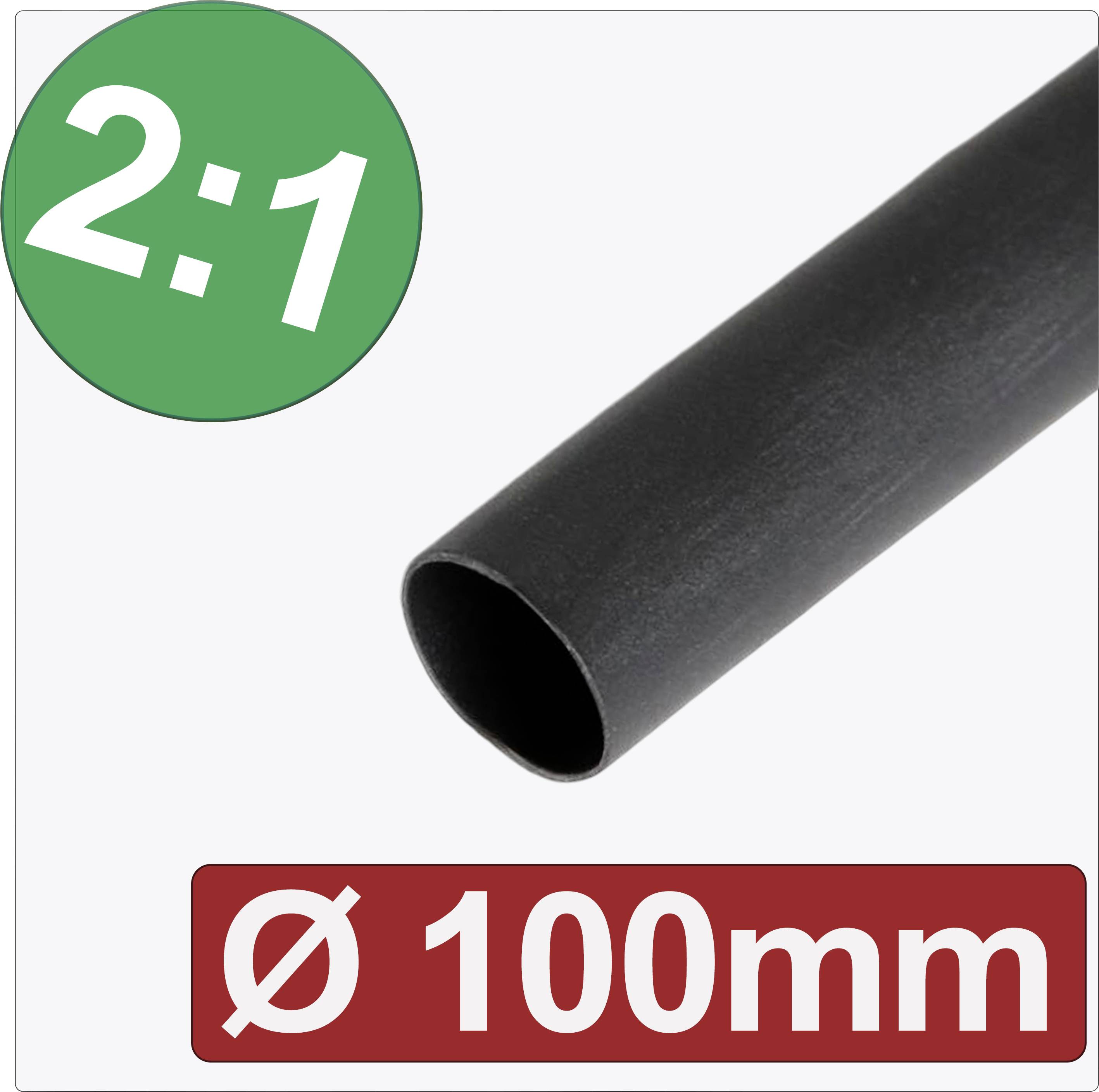 Heat-shrink tubing in black with a diameter of 100 mm, shrink ratio 2:1, pictured against a white background.