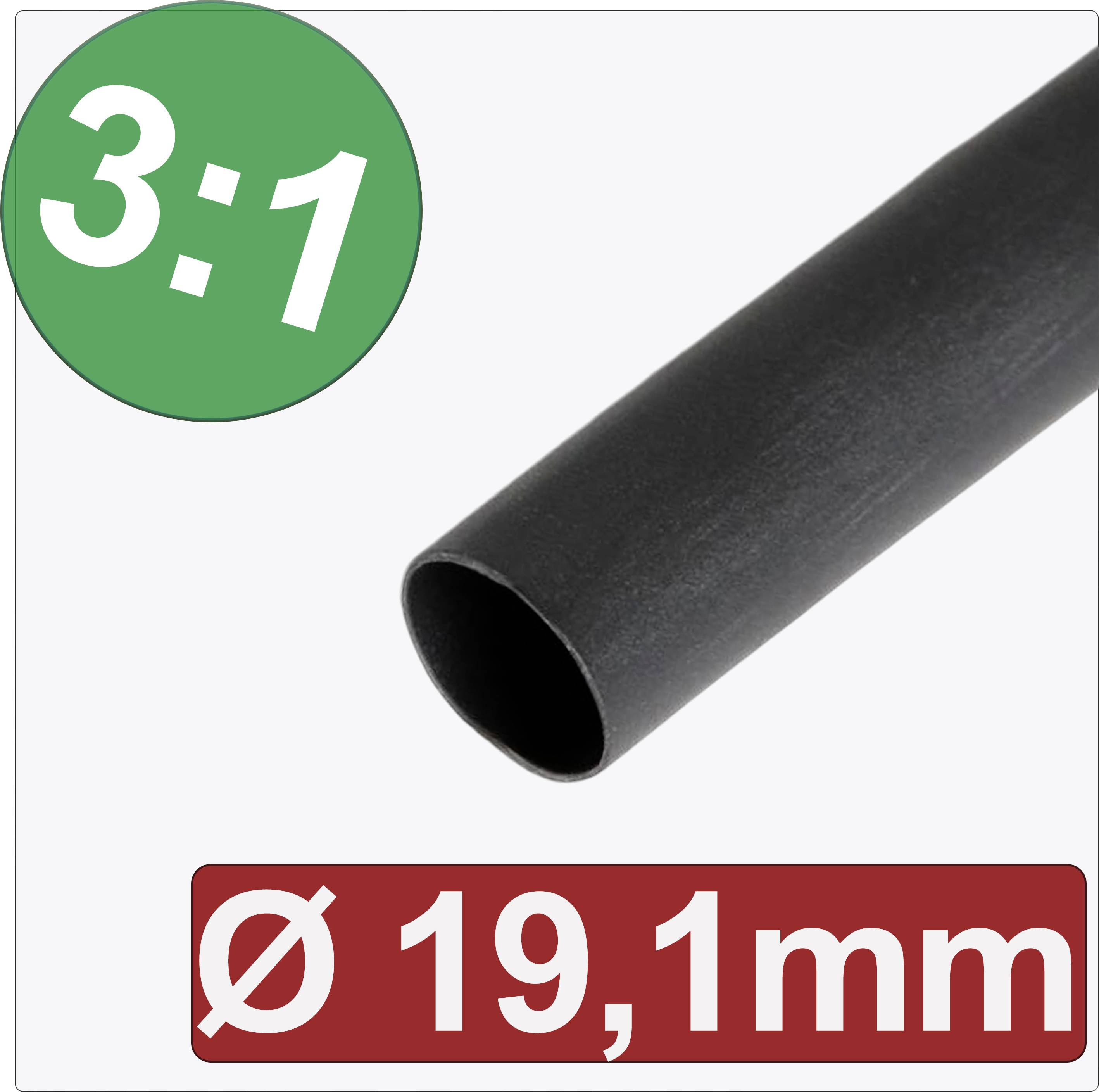 Heat shrink tubing with 3:1 shrink ratio, black tube, diameter 19.1 mm.