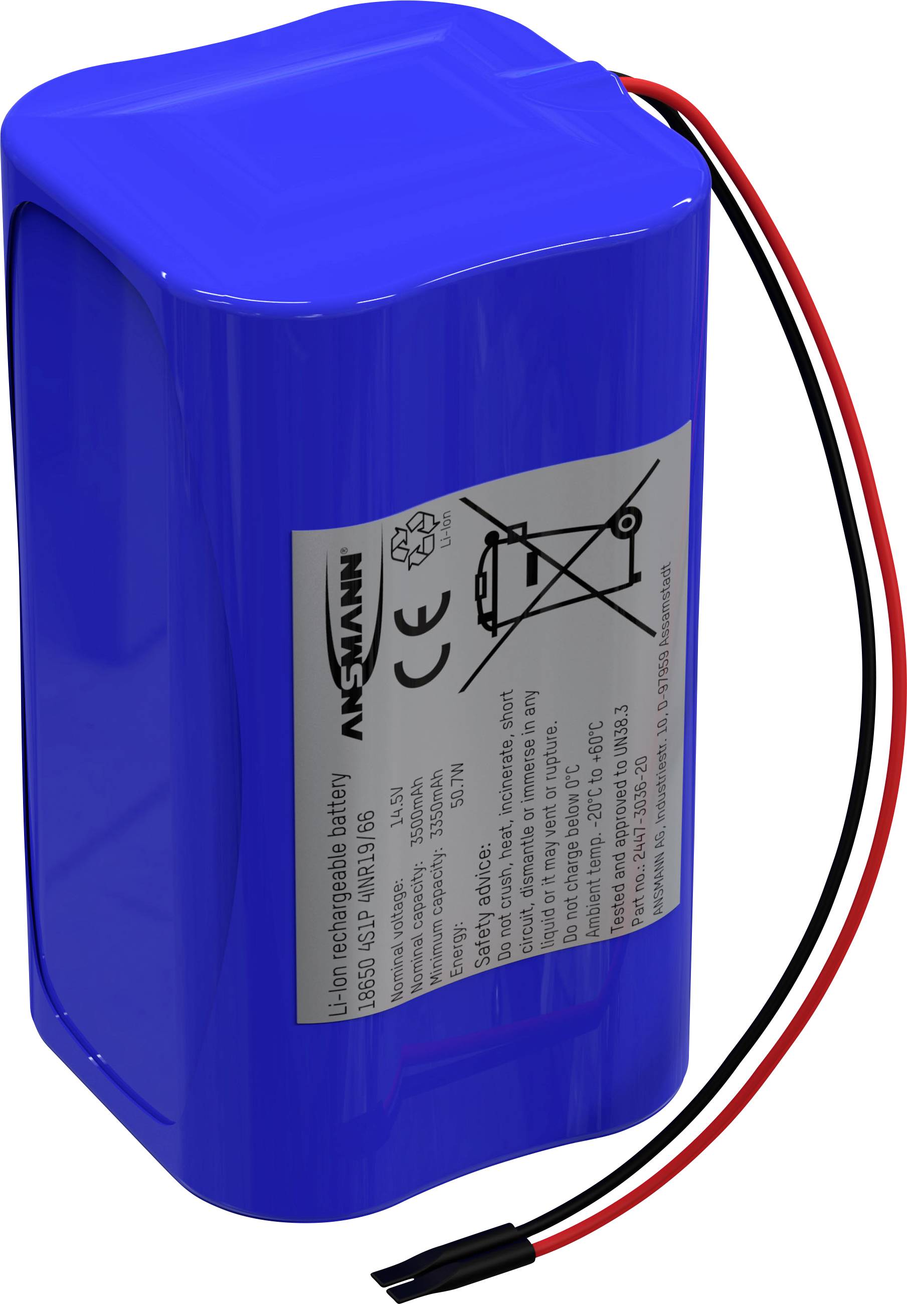 Ansmann 4S1P Battery pack 4x 18650 Cable Li-ion 14.4 V 3500 mAh
