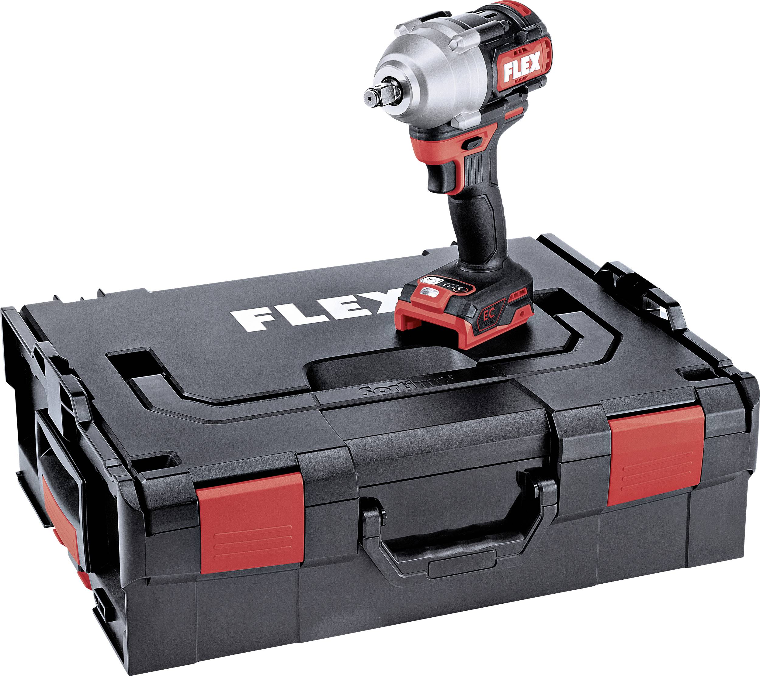 FLEX impact driver on tool case. Red and black design, with logo on handle. Ideal for craft and trade work.