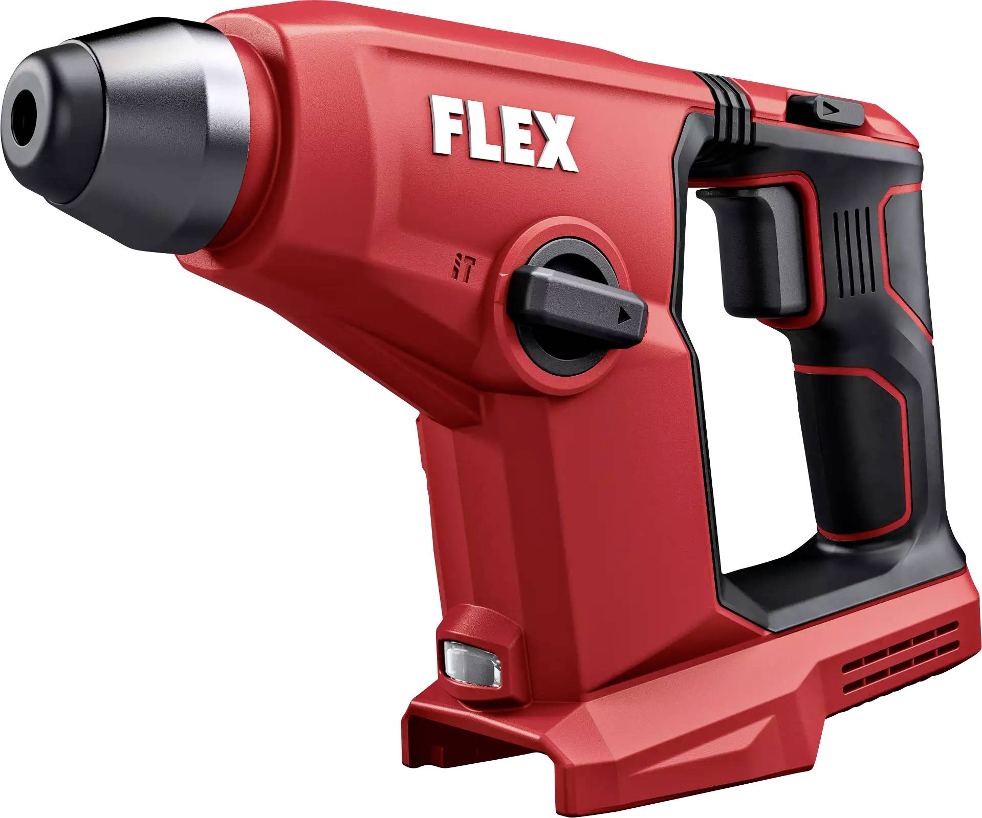 A red hand drill with a black handle, featuring the word 'FLEX' in white lettering on its surface, set against a light background.