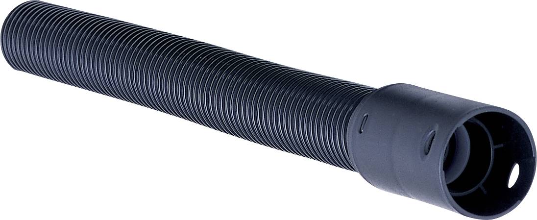 Black corrugated conduit with smooth coupling sleeve, usable in various industrial applications for cable protection and routing.