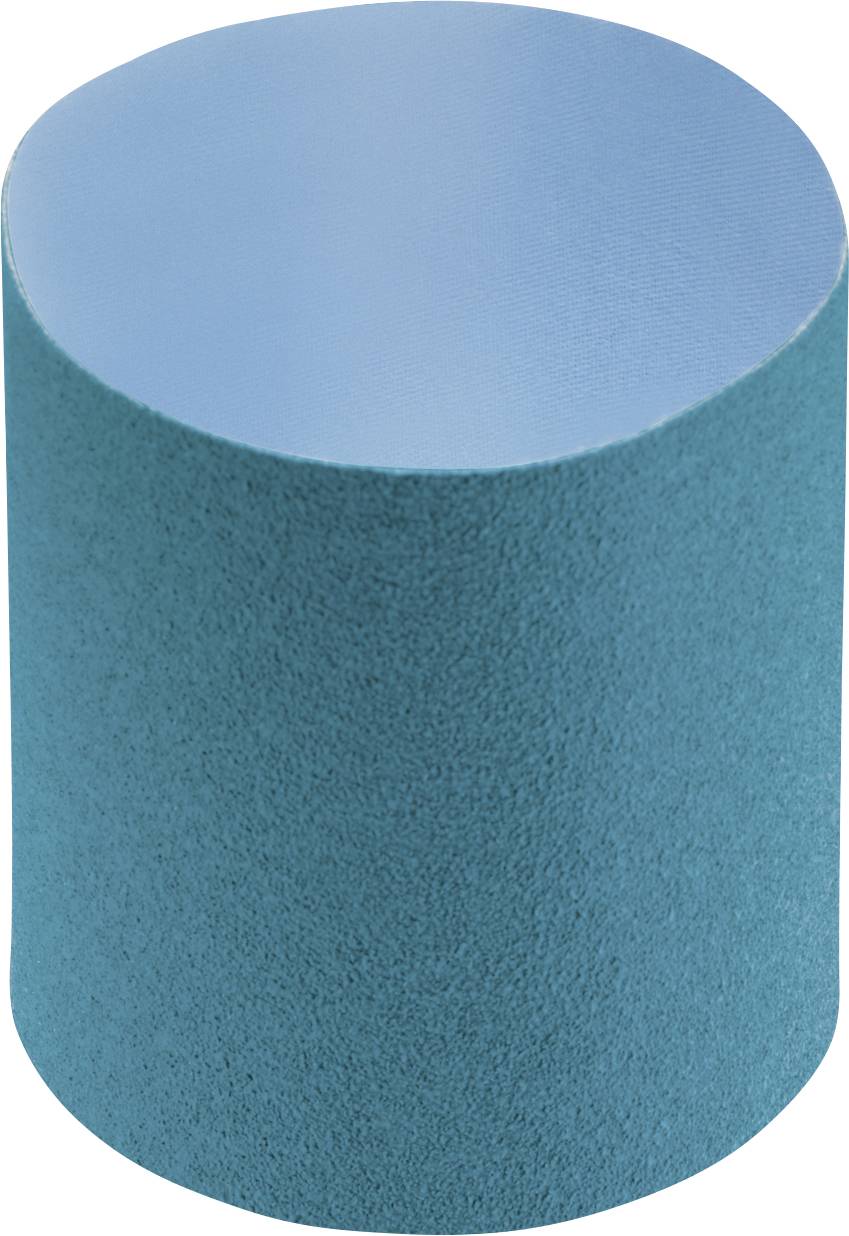 A cylinder with a blue, smooth top surface and a turquoise, textured surface.