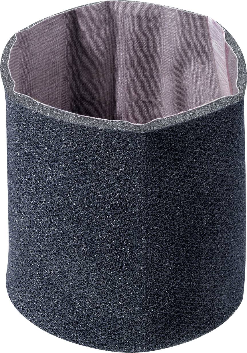 A grey, cylindrical abrasive belt for machines. The inner area is pink.