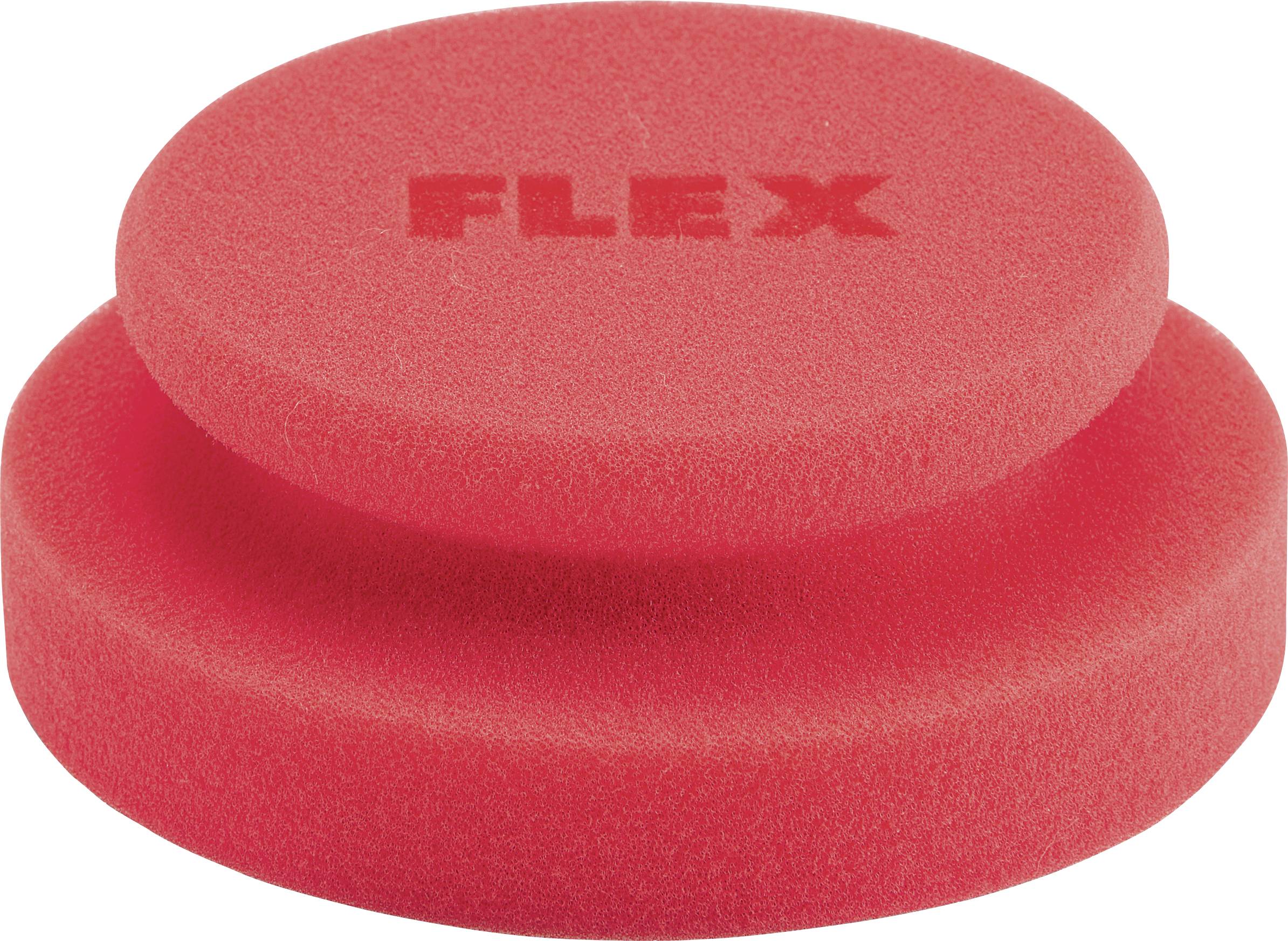 Two red polishing sponges, stackable, with the 'FLEX' lettering on the top sponge.