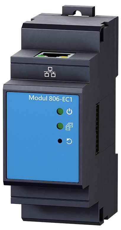 A black electric module with the inscription 'Module 806-EC1'. Three indicator lights are visible: Green, Blue, and White.