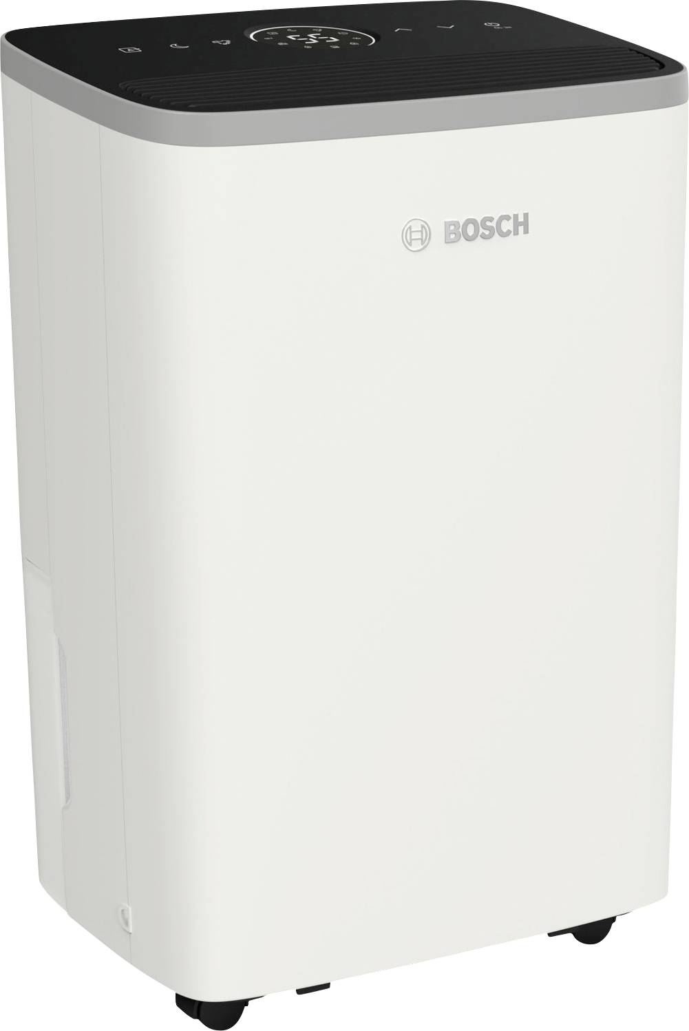 A white dehumidifier with a grey top surface, identifiable by the brand logo on top.