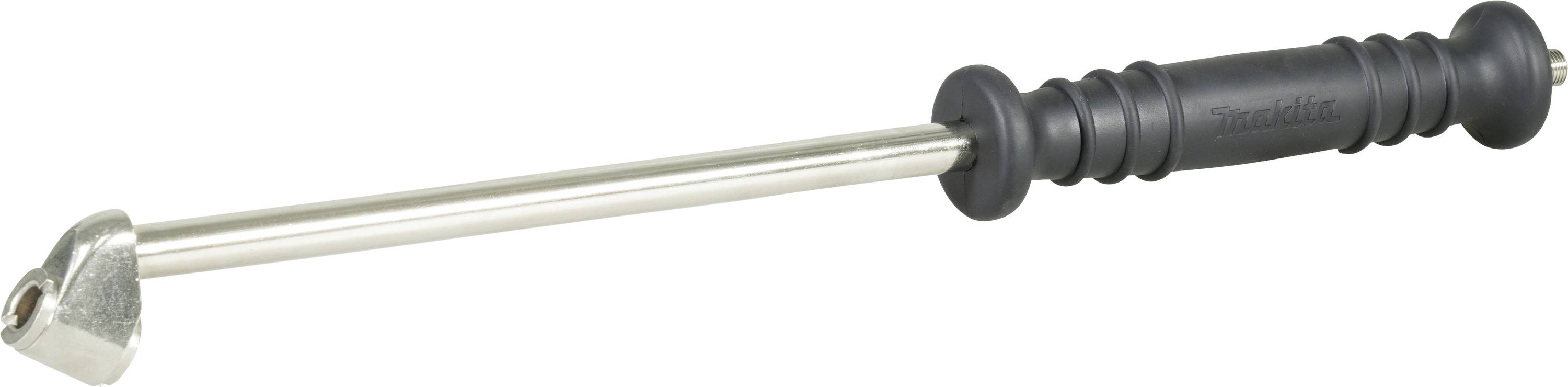 A long-handled tool with an angled, flat metal head and an ergonomic handle, used for levering.