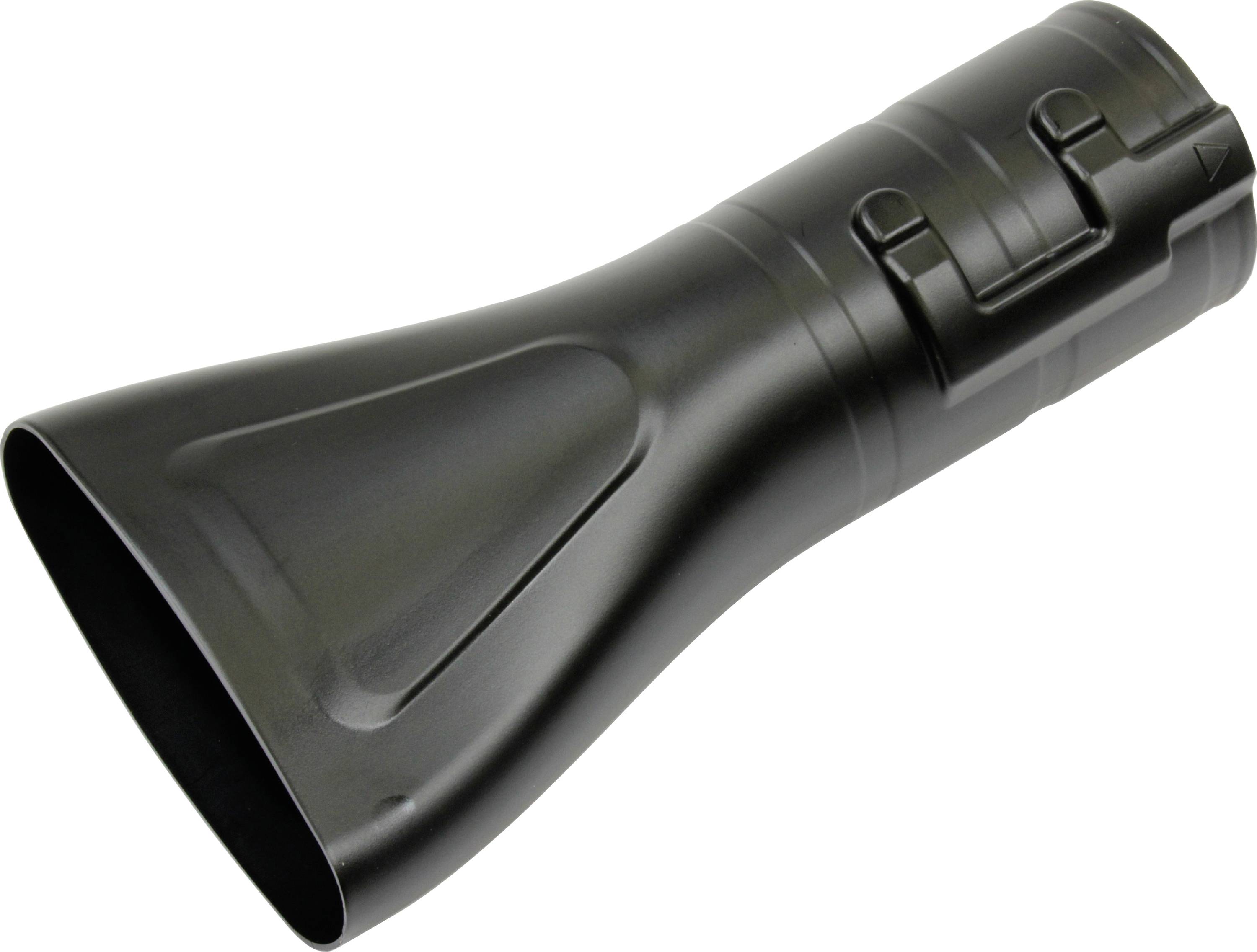 A black, cone-shaped nozzle made of plastic. It has smooth, rounded edges and a uniform surface.
