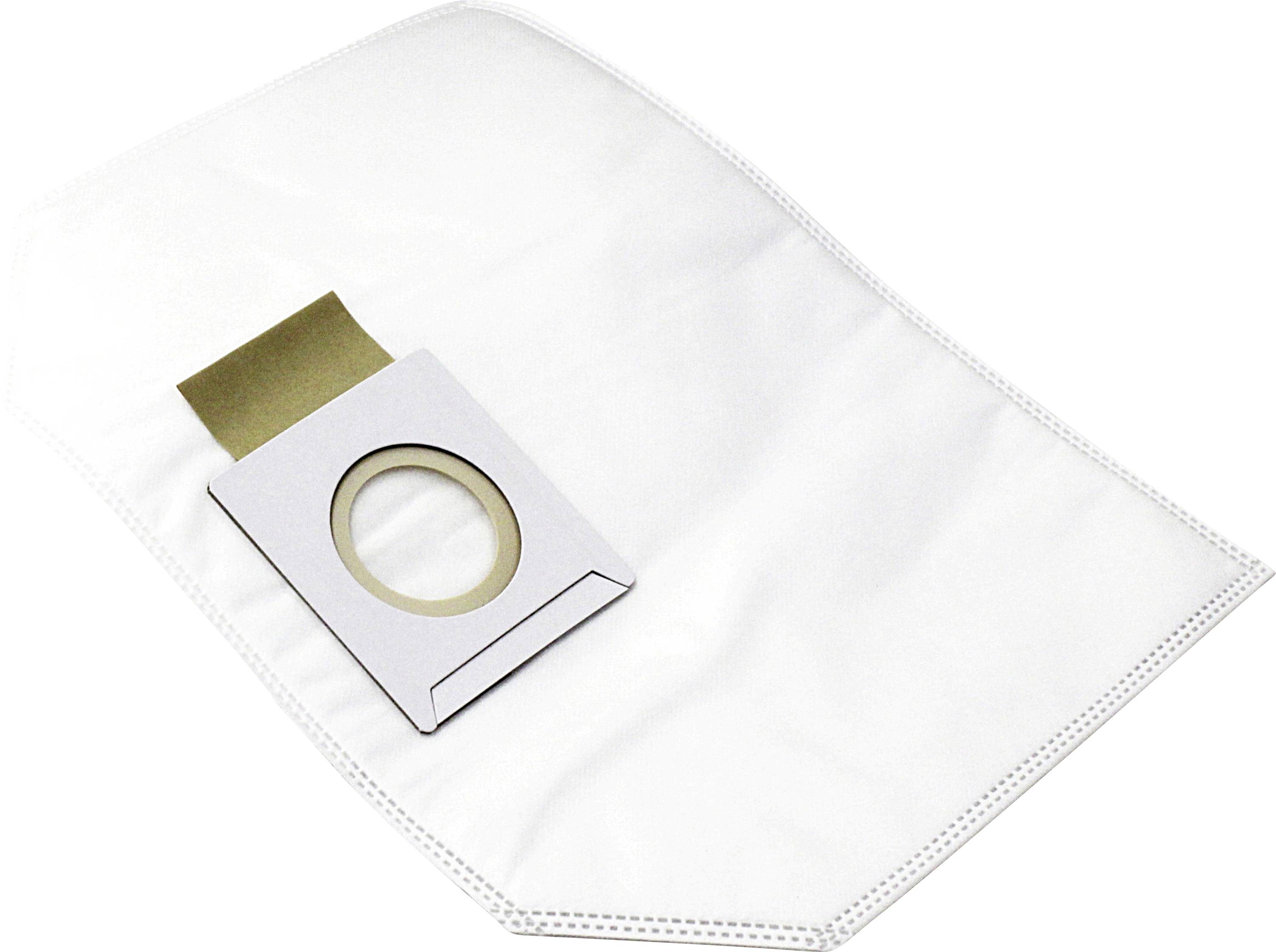 A white vacuum cleaner bag with an opening for insertion into the vacuum cleaner.