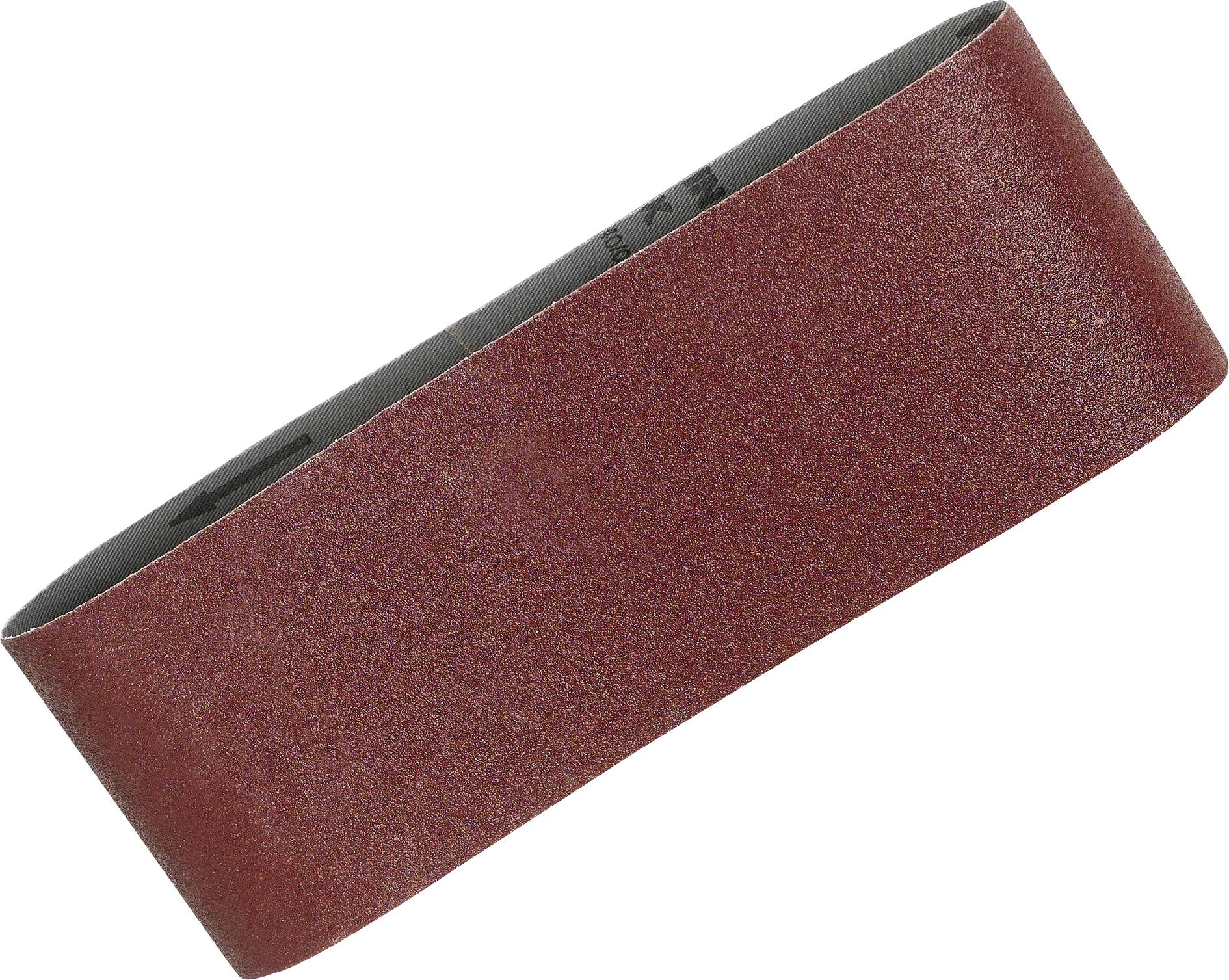 A brown sanding belt in a rectangular shape.