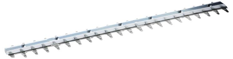 Metal rail with multiple evenly spaced hooks, potentially suitable for hanging items or fixings.