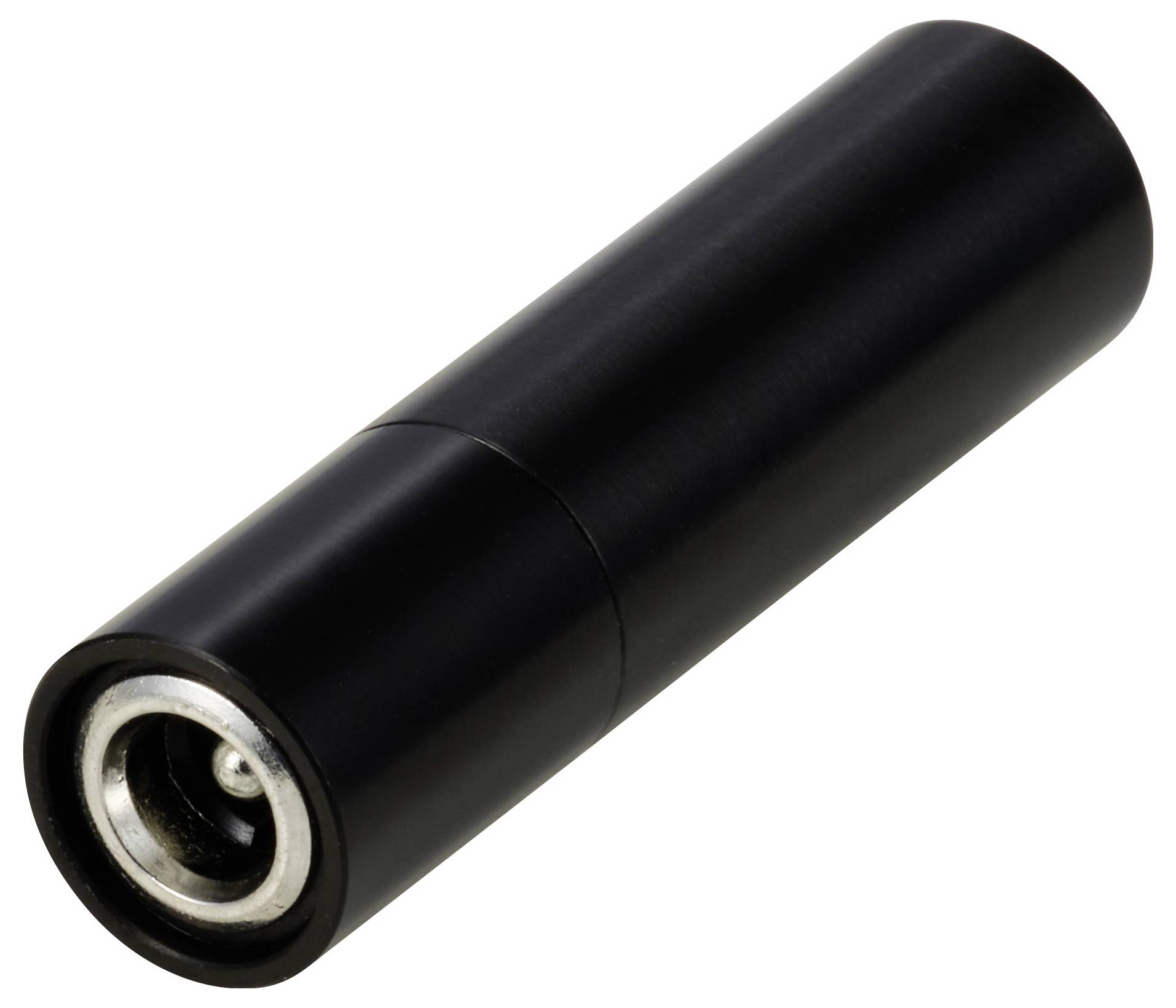 A black cylindrical battery adapter with no visible brands or markings.