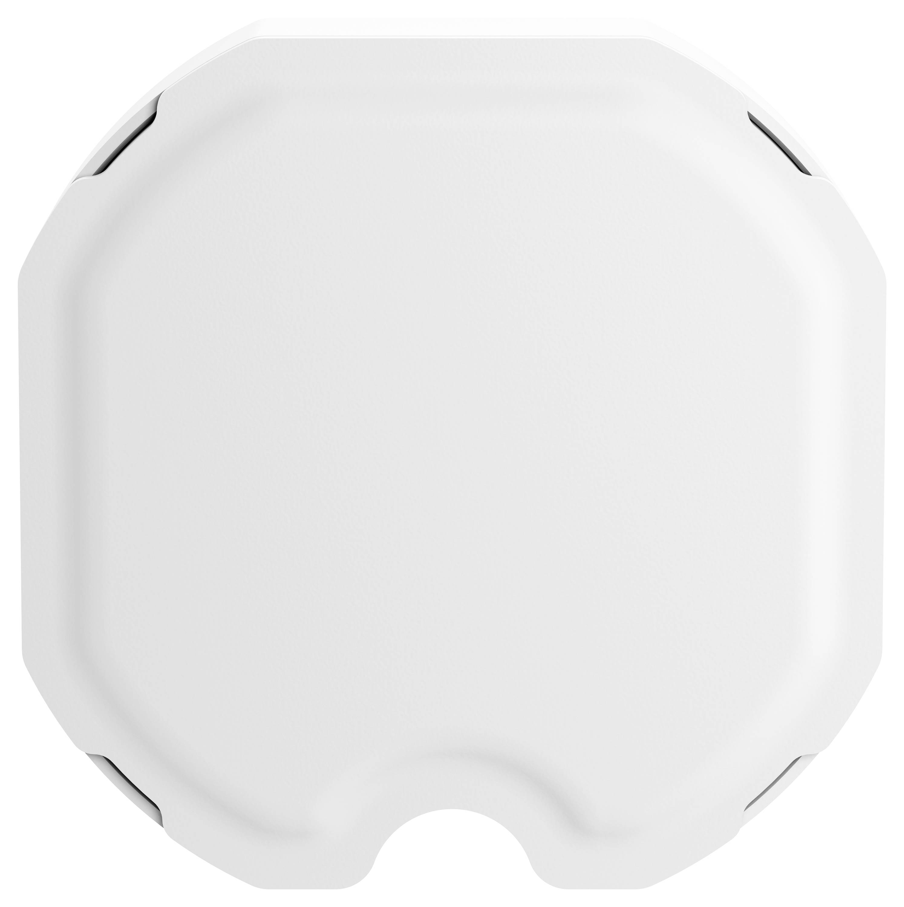 A white, square device with rounded corners. It has a smooth surface and slots on the sides, possibly for ventilation.