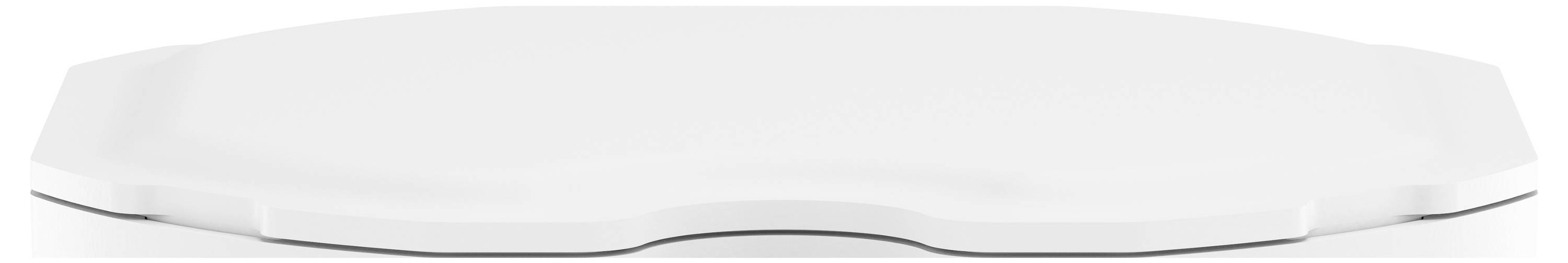 White, flat, hexagonal structure, possibly part of a technical device, against a white background.