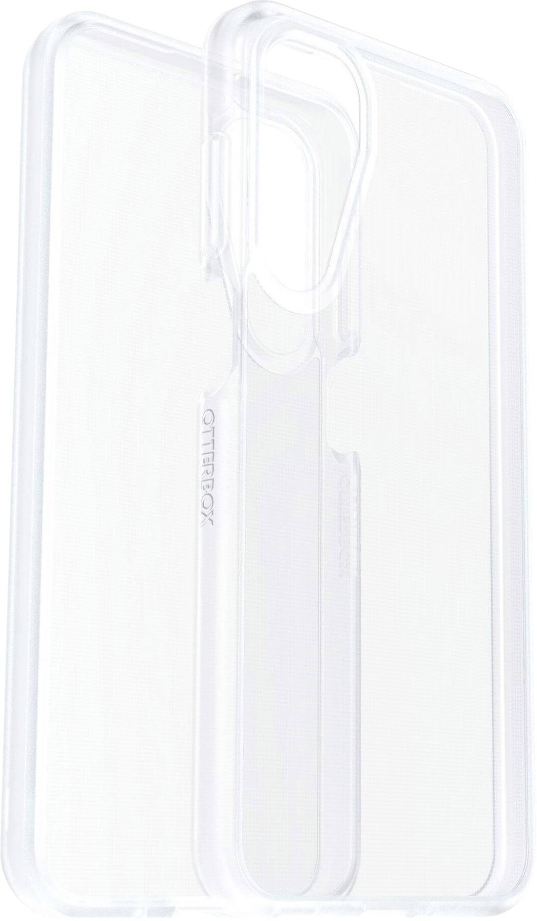 Transparent mobile phone case reveals a sleek design with camera protection and easy button operation. Brand logo embossed on the side.