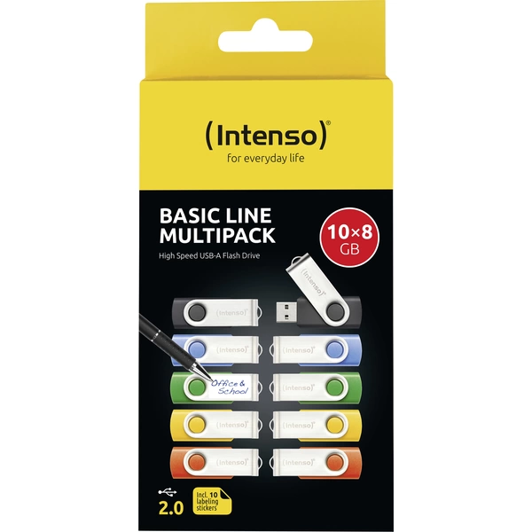 Intenso USB-Stick 10er Pack Basic Line 10 x 8 GB USB stick 8 GB Yellow, Green, Blue, Orange, Black 3503561 USB A (USB 2.0) Intenso USB-Stick 10er Pack Basic Line 10 x 8 GB USB stick 8 GB Yellow, Green, Blue, Orange, Black 3503561 USB A (USB 2.0)
