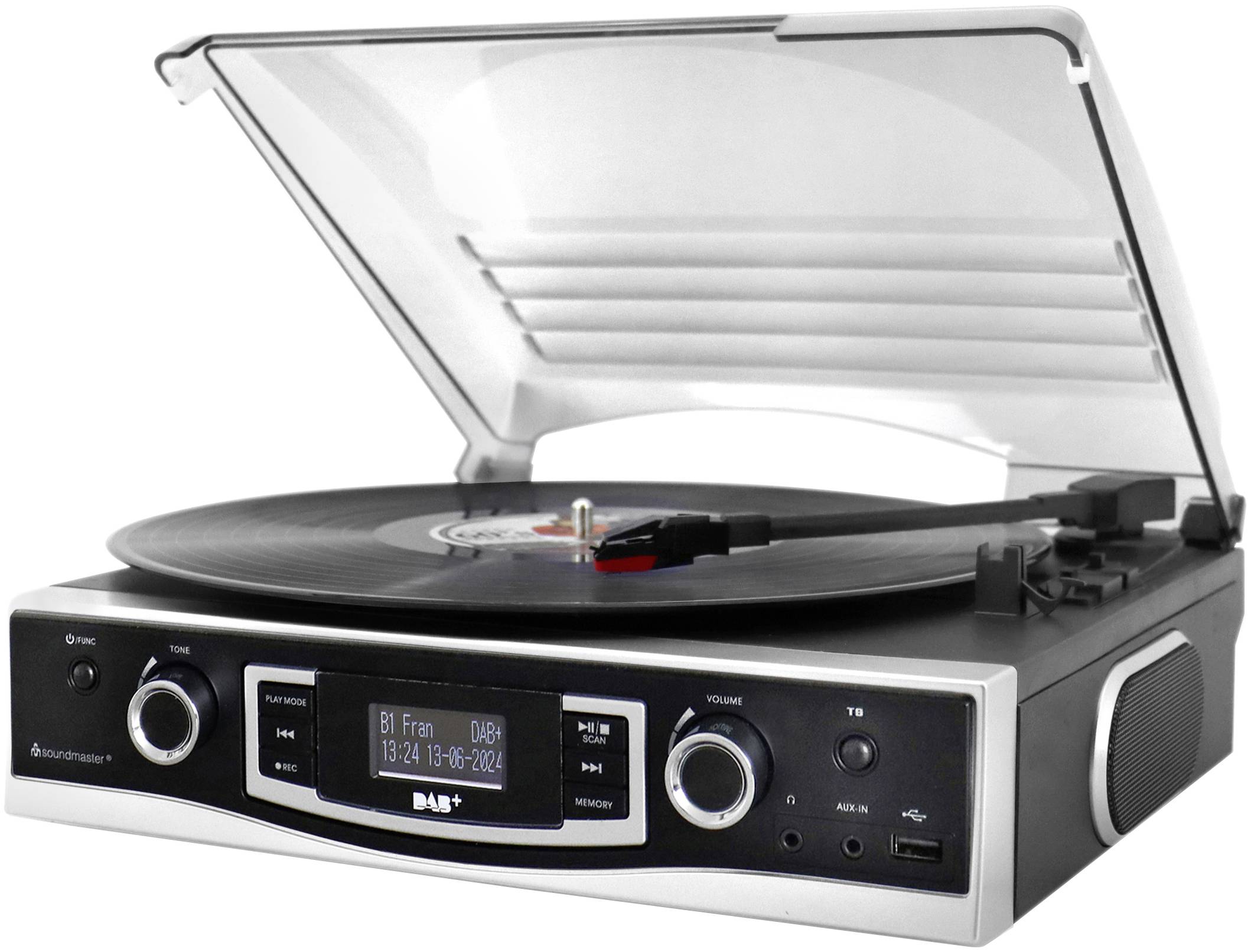 soundmaster PL590SW Audio system Turntable, DAB+, FM, AUX, USB, Recording mode Black