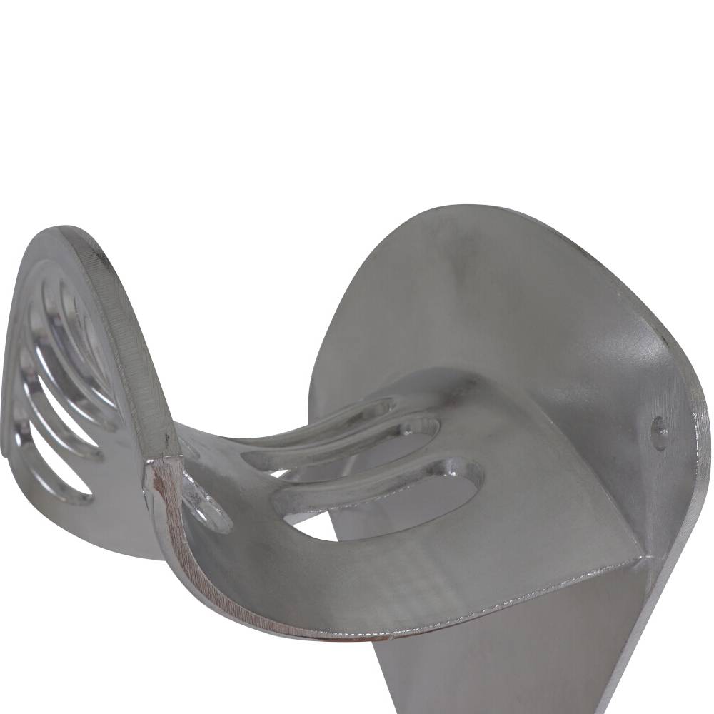 Metal mounting bracket with curved shape, side openings, and mountable base. Suitable for securing objects.