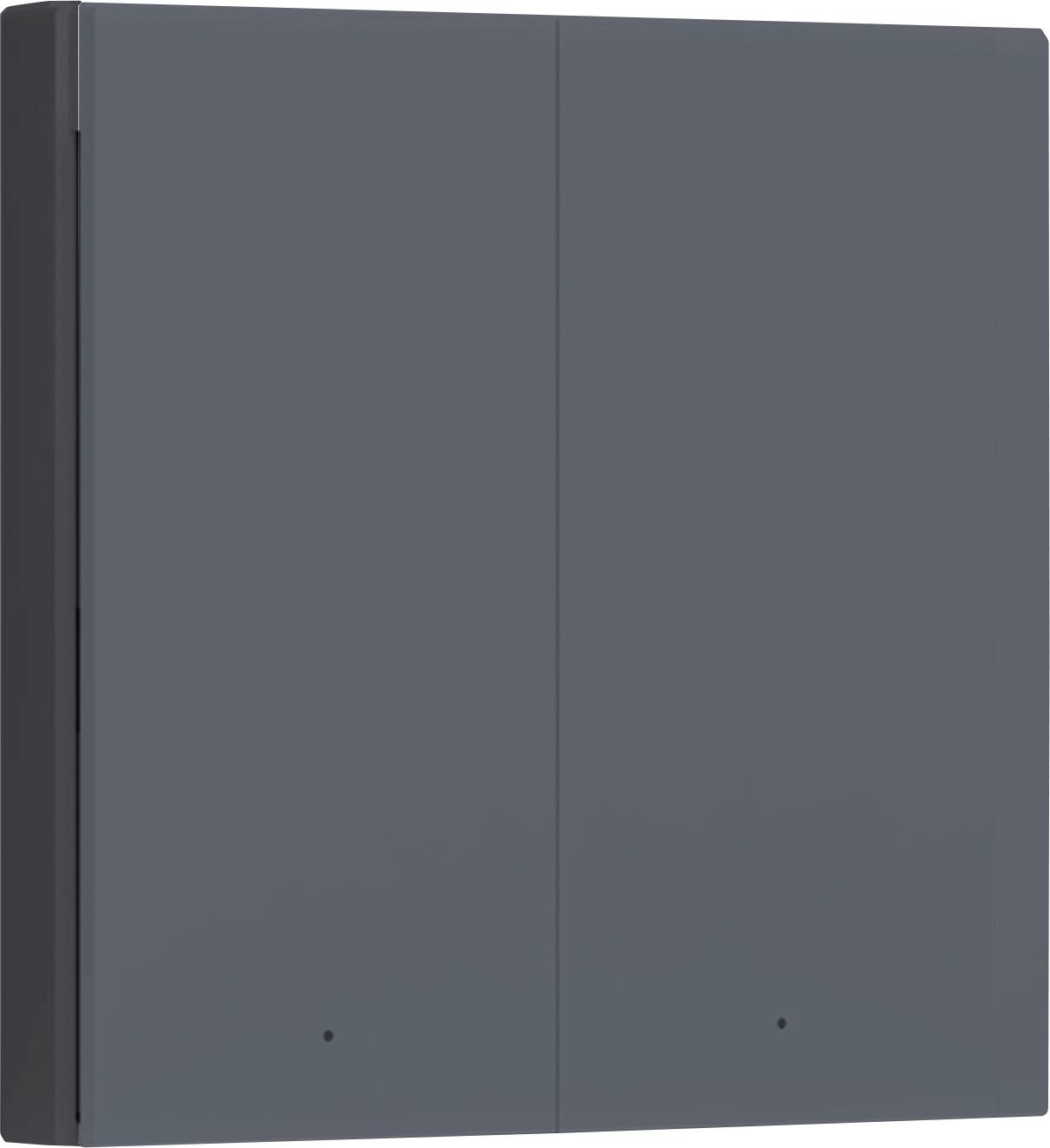 A closed, dark grey enclosure with a smooth surface and two doors. It has a simple, modern design.