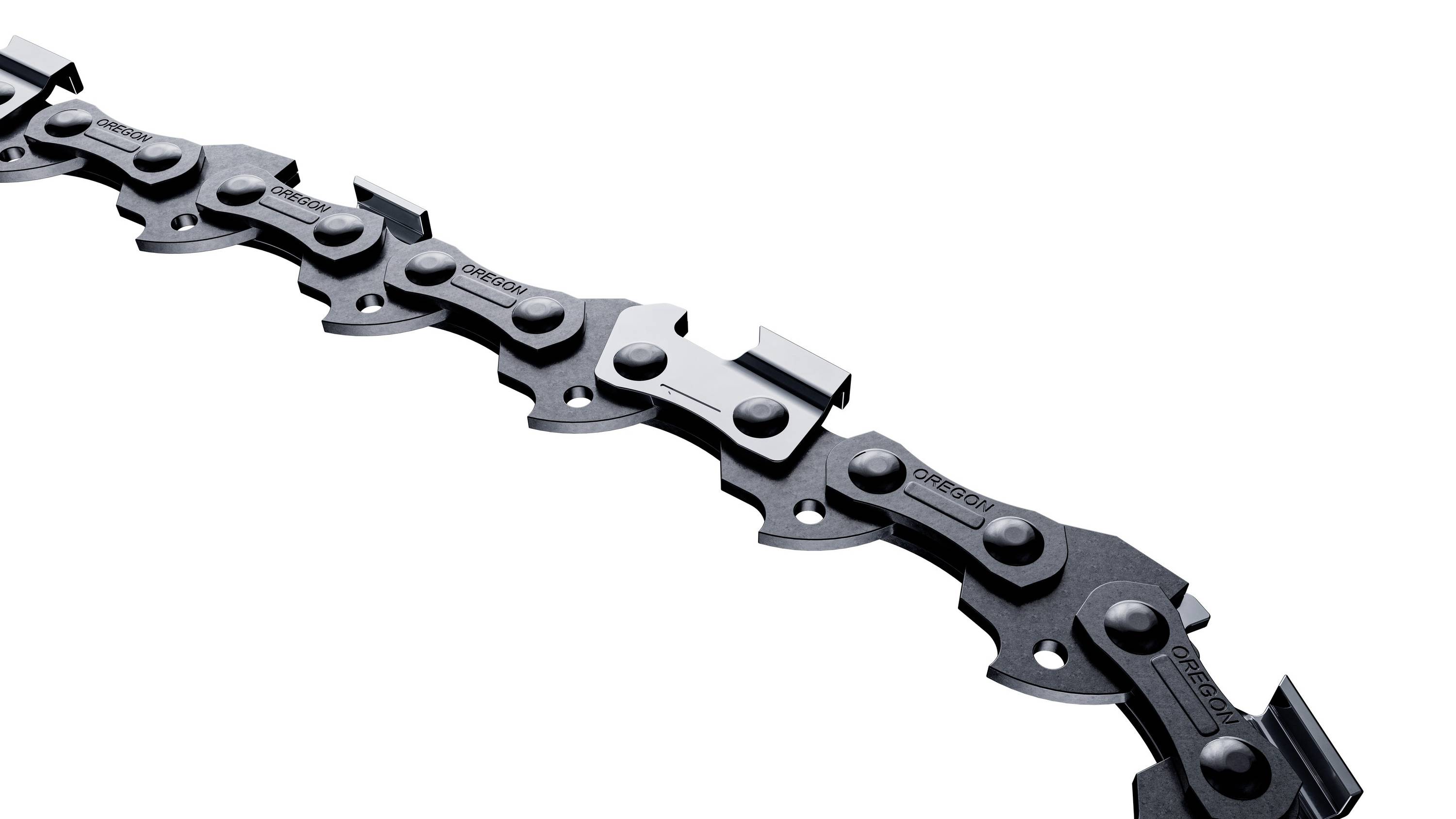 Metal chain for chainsaws, consisting of individual links with cutting teeth, for use in forestry and woodworking.